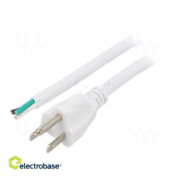 Cable | 3x16AWG | NEMA 5-15 (B) plug,wires | PVC | 1.5m | white | 13A