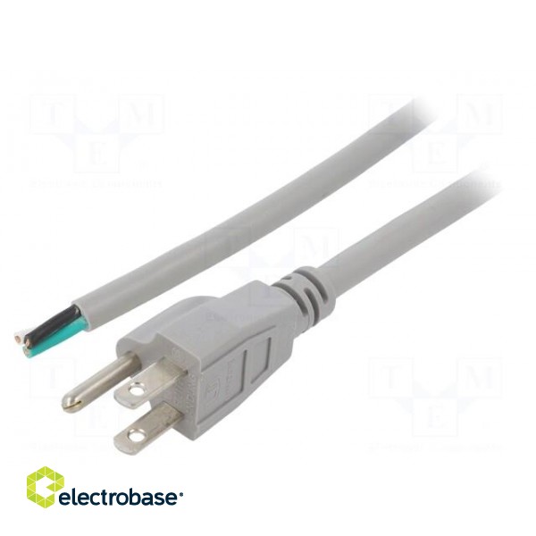 Cable | 3x16AWG | NEMA 5-15 (B) plug,wires | PVC | 1.5m | grey | 13A