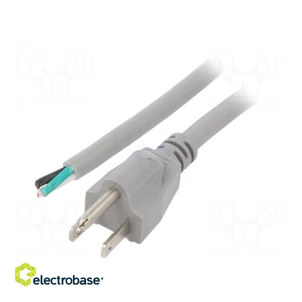 Cable | 3x16AWG | NEMA 5-15 (B) plug,wires | PVC | 1m | grey | 13A | 125V