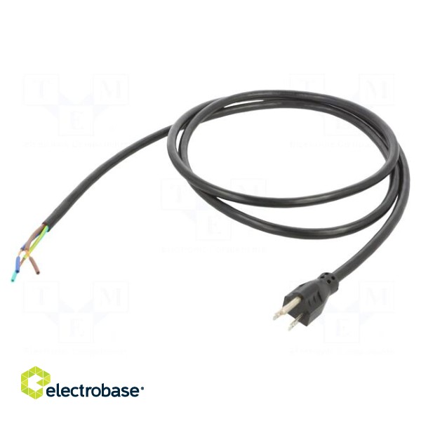 Cable | 3x14AWG | NEMA 5-15 (B) plug,wires | PVC | 2m | black | 15A | 125V