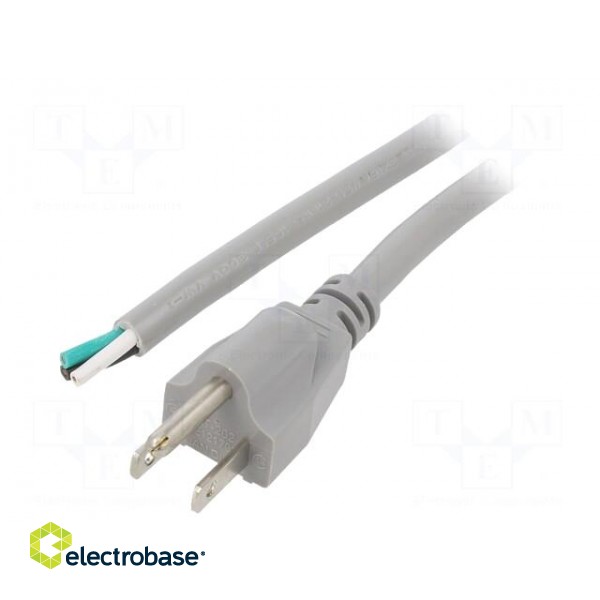Cable | 3x16AWG | NEMA 5-15 (B) plug,wires | PVC | 2m | grey | 13A | 125V