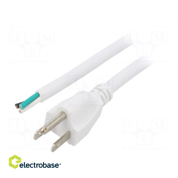 Cable | 3x16AWG | NEMA 5-15 (B) plug,wires | PVC | 2m | white | 13A | 125V