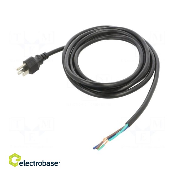 Cable | 3x16AWG | NEMA 5-15 (B) plug,wires | PVC | 3m | black | 13A | 125V