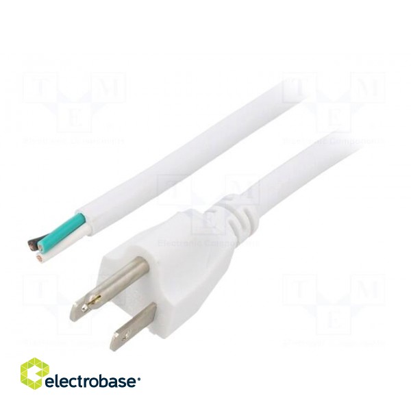 Cable | 3x16AWG | NEMA 5-15 (B) plug,wires | PVC | 3m | white | 13A | 125V