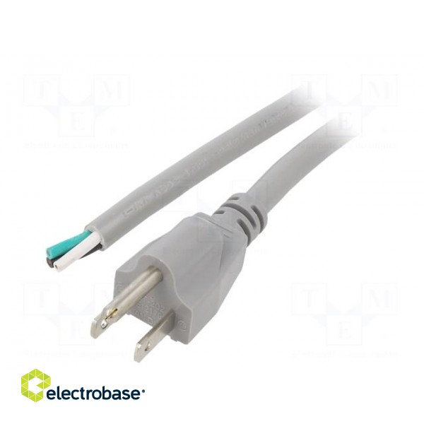 Cable | 3x16AWG | NEMA 5-15 (B) plug,wires | PVC | 5m | grey | 13A | 125V