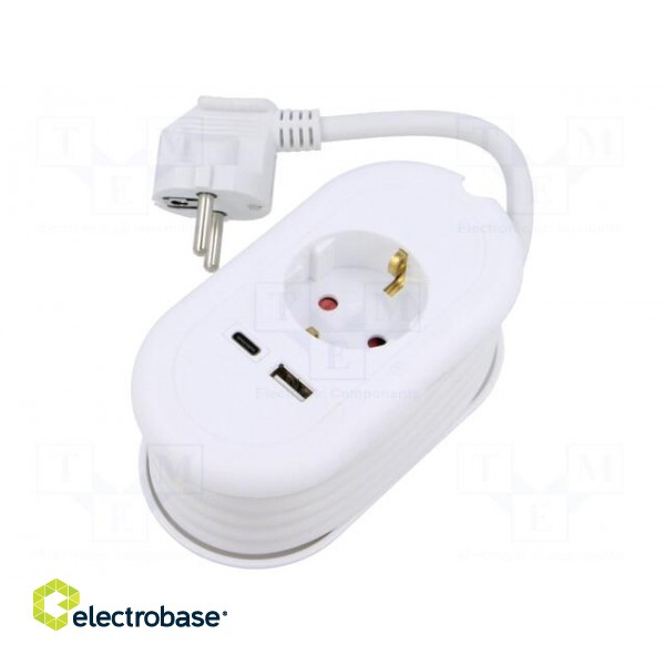 Extension lead | 3x1.5mm2 | Sockets: 3 | PVC | white | 1.5m | 16A