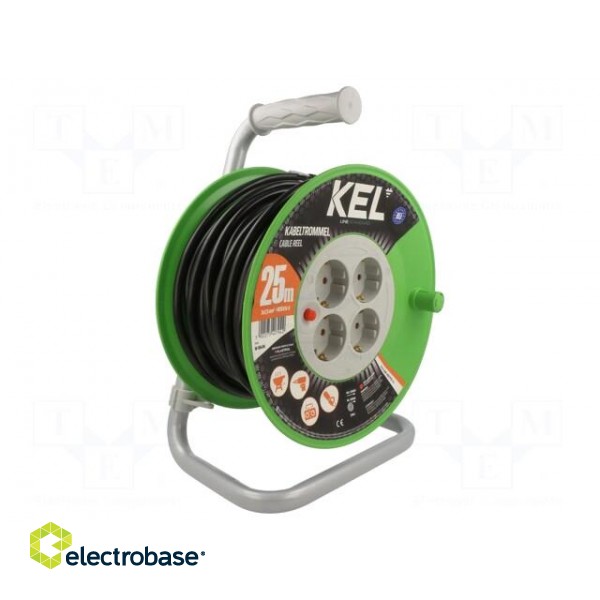 Extension lead | 3x1.5mm2 | reel | Sockets: 4 | PVC | black | 25m | 16A