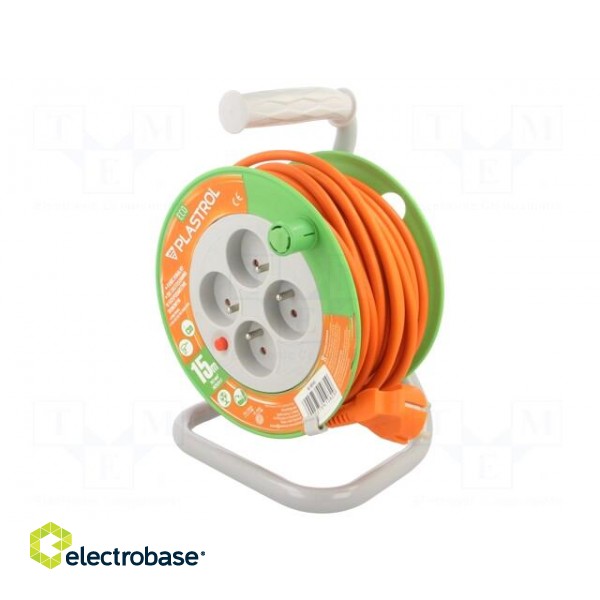 Extension lead | 3x1mm2 | reel | Sockets: 4 | PVC | orange | 15m | 10A