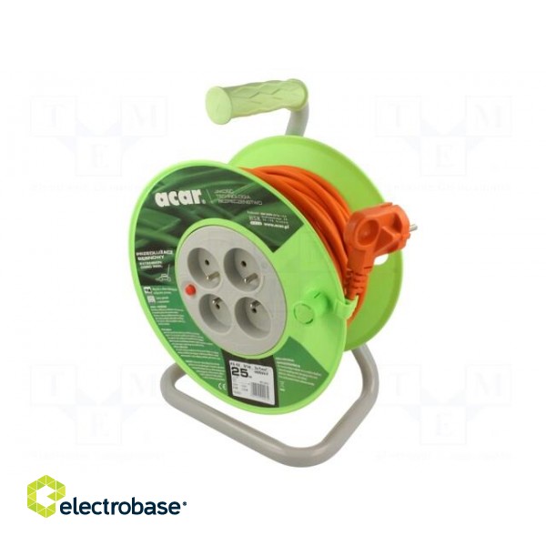 Extension lead | 3x1mm2 | reel | Sockets: 4 | PVC | orange | 25m