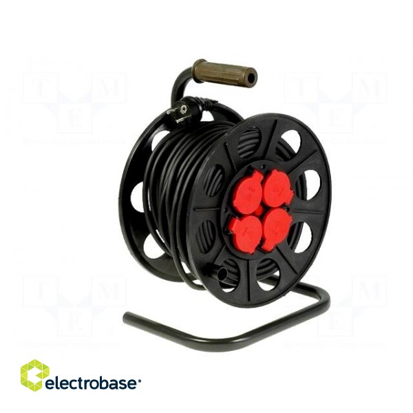 Extension lead | reel | Sockets: 4 | rubber | black | 3x1,5mm2 | 25m | 16A