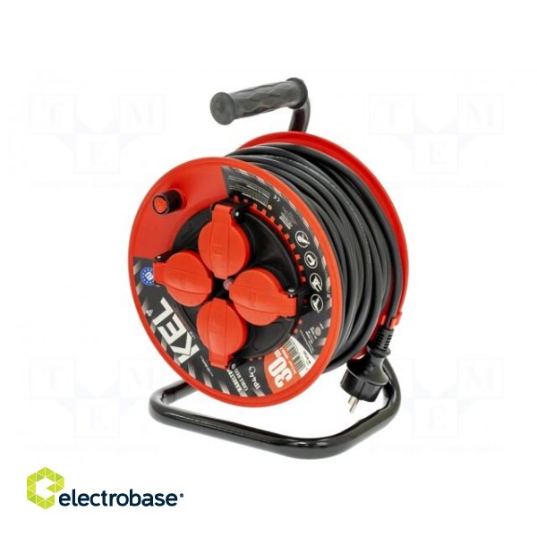 Extension lead | 3x1.5mm2 | reel | Sockets: 4 | rubber | black | 30m | 16A