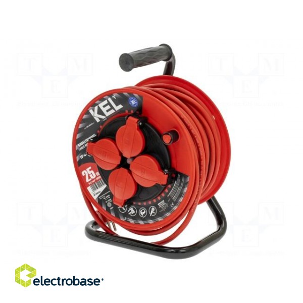 Extension lead | 3x1.5mm2 | reel | Sockets: 4 | rubber | red | 25m | 16A