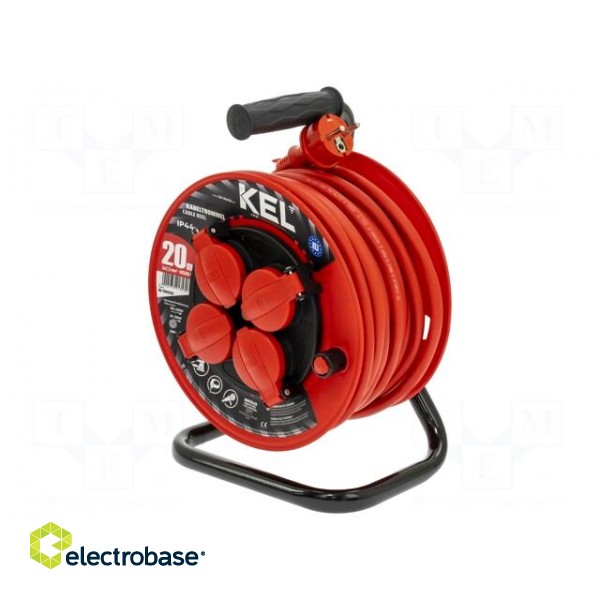 Extension lead | 3x2.5mm2 | reel | Sockets: 4 | rubber | red | 20m | 16A