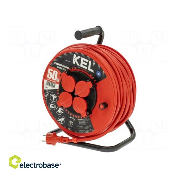 Extension lead | 3x2.5mm2 | reel | Sockets: 4 | rubber | red | 50m | 16A