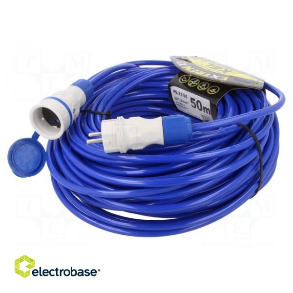 Extension lead | 3x1.5mm2 | Sockets: 1 | PUR | blue | 50m | 16A