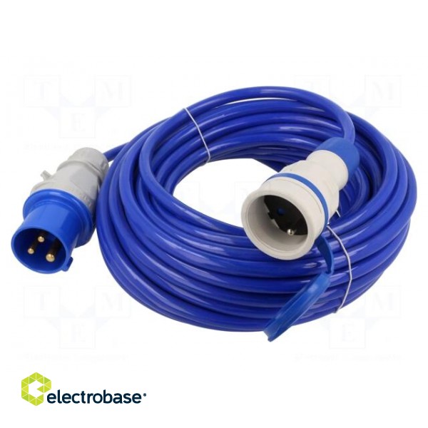 Extension lead | 3x2.5mm2 | Sockets: 1 | PUR | blue | 15m | 16A