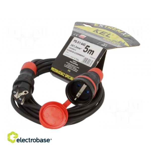 Extension lead | 3x1.5mm2 | Sockets: 1 | rubber | black | 5m | 16A