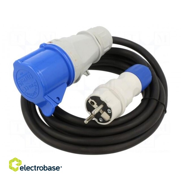 Extension lead | 3x2.5mm2 | Sockets: 1 | rubber | black | 3m | 16A image 1