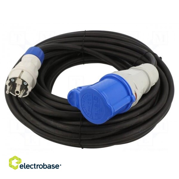 Extension lead | 3x2.5mm2 | Sockets: 1 | rubber | black | 20m | 16A image 1