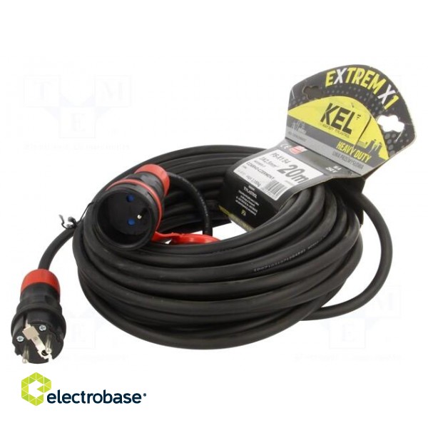 Extension lead | 3x2.5mm2 | Sockets: 1 | rubber | black | 20m | 16A