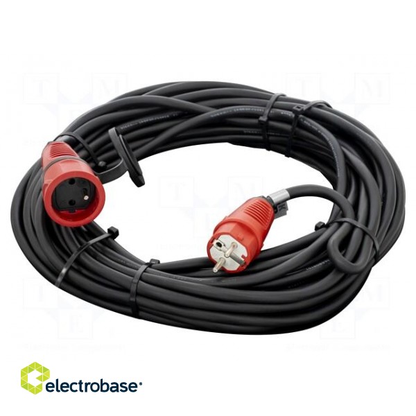 Extension lead | 3x2.5mm2 | Sockets: 1 | rubber | black | 20m | 16A