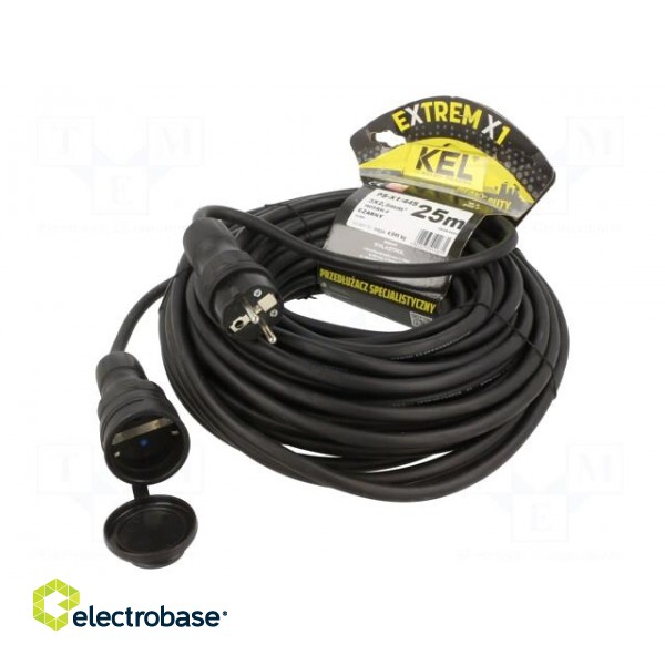 Extension lead | 3x2.5mm2 | Sockets: 1 | rubber | black | 25m | 16A