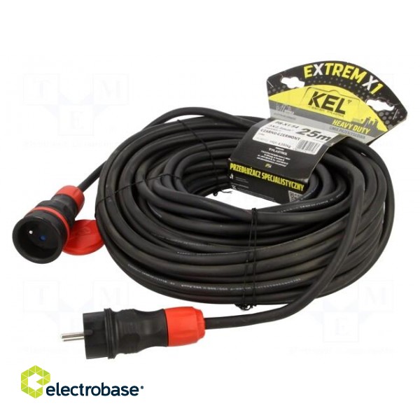 Extension lead | 3x2.5mm2 | Sockets: 1 | rubber | black | 25m | 16A