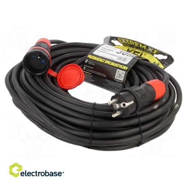 Extension lead | 3x2.5mm2 | Sockets: 1 | rubber | black | 30m | 16A