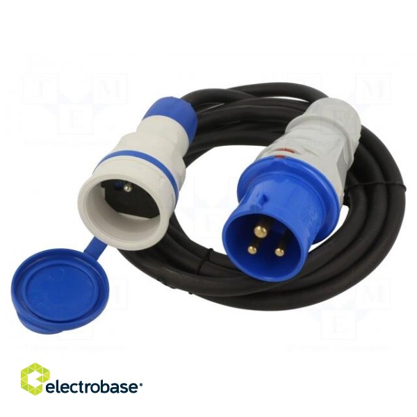 Extension lead | 3x2.5mm2 | Sockets: 1 | rubber | black | 3m | 16A