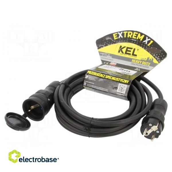 Extension lead | 3x2.5mm2 | Sockets: 1 | rubber | black | 5m | 16A