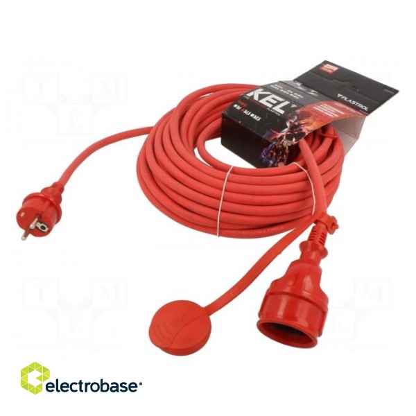 Extension lead | 3x1.5mm2 | Sockets: 1 | rubber | red | 15m | 16A