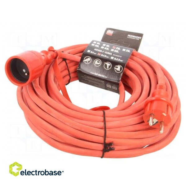 Extension lead | 3x1.5mm2 | Sockets: 1 | rubber | red | 20m | 16A