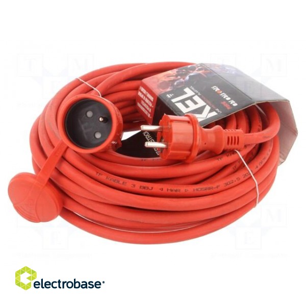 Extension lead | 3x2.5mm2 | Sockets: 1 | rubber | red | 15m | 16A