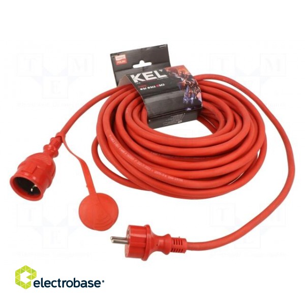Extension lead | 3x2.5mm2 | Sockets: 1 | rubber | red | 20m | 16A