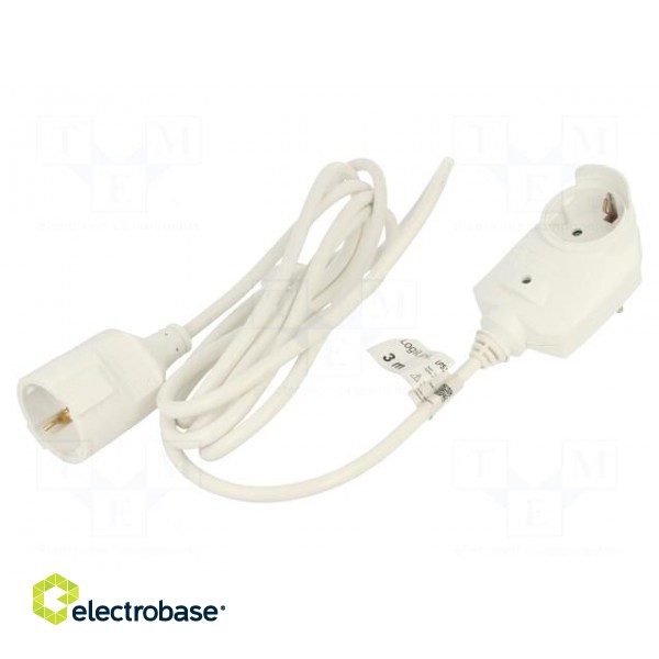Extension lead | Sockets: 1 | white | 3m | 16A фото 1