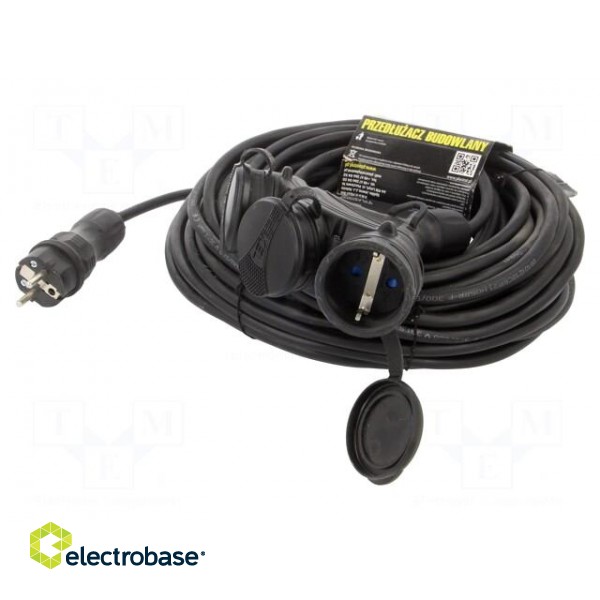 Extension lead | 3x2.5mm2 | Sockets: 3 | rubber | black | 10m | 16A