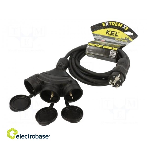 Extension lead | 3x1.5mm2 | Sockets: 3 | rubber | black | 5m | 16A