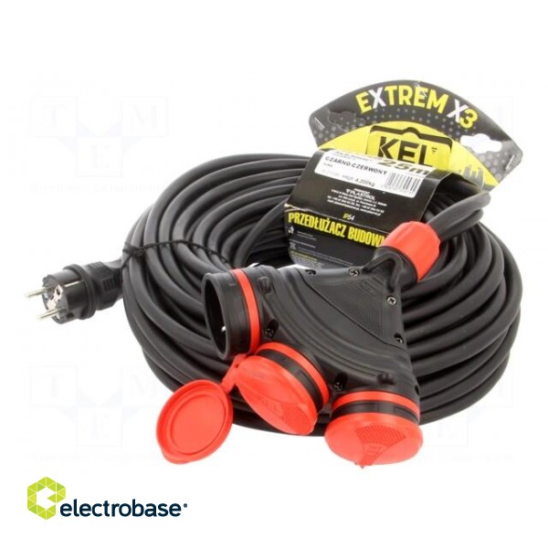 Extension lead | 3x2.5mm2 | Sockets: 3 | rubber | black | 25m | 16A