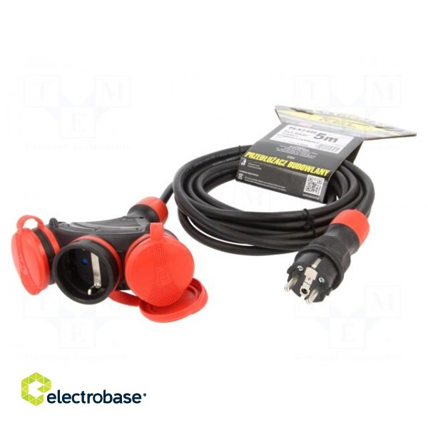 Extension lead | 3x1.5mm2 | Sockets: 3 | rubber | black | 5m | 16A