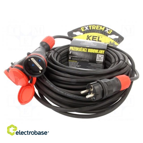 Extension lead | 3x1.5mm2 | Sockets: 3 | rubber | black | 25m | 16A