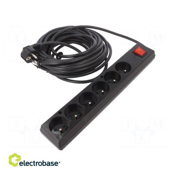 Extension lead | 3x1.5mm2 | Sockets: 6 | PVC | black | 10m | 16A