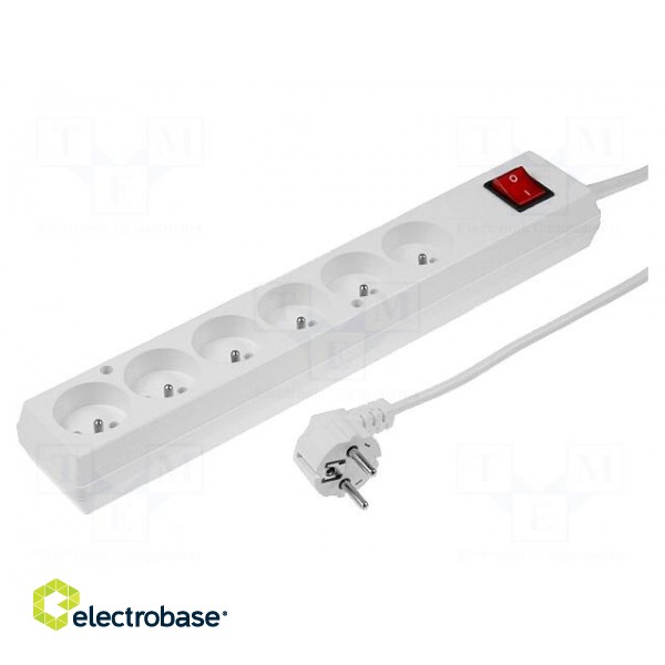 Extension lead | 3x1.5mm2 | Sockets: 6 | PVC | white | 1.5m | 16A