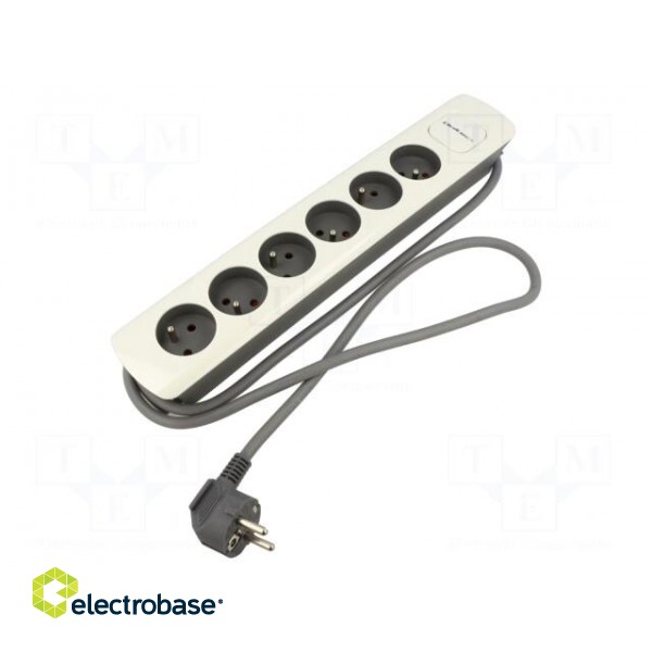Extension lead | 3x1.5mm2 | Sockets: 6 | white-grey | 1.8m | 16A