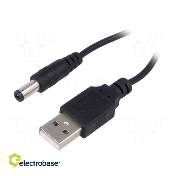 Cable | USB A plug,DC 5,5/2,1 plug | straight | black | 0.8m | 5÷50°C