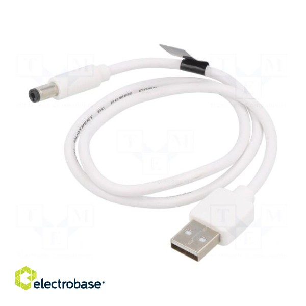 Cable | USB A plug,DC 5,5/2,5 plug | white | 0.5m | Core: Cu,tinned