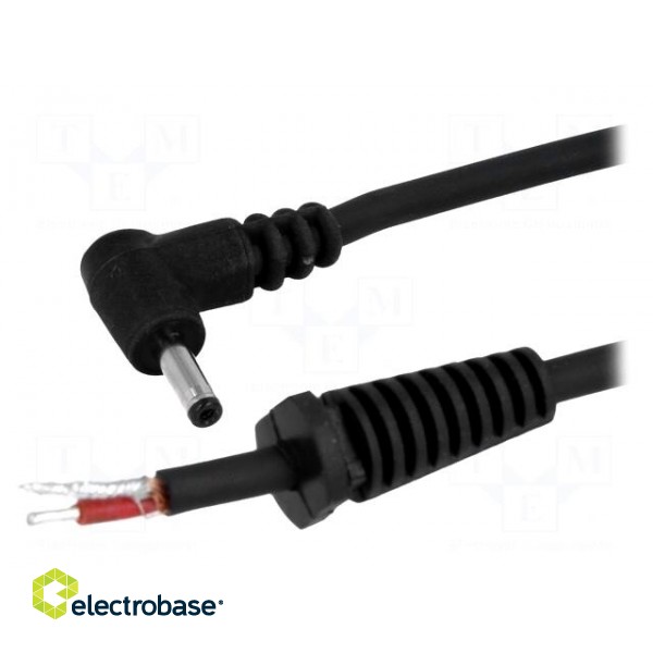 Cable | wires,DC 1,3/3,5 plug | angled | 1mm2 | black | 1.5m | -20÷70°C