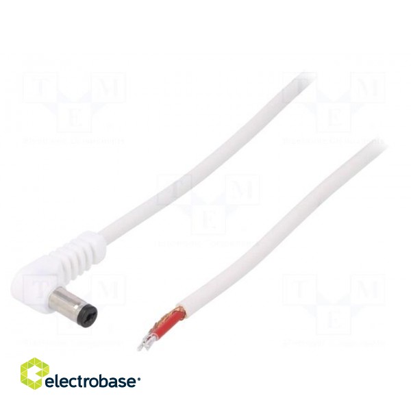 Cable | wires,DC 5,5/1,7 plug | angled | 1mm2 | white | 1.5m | -20÷70°C
