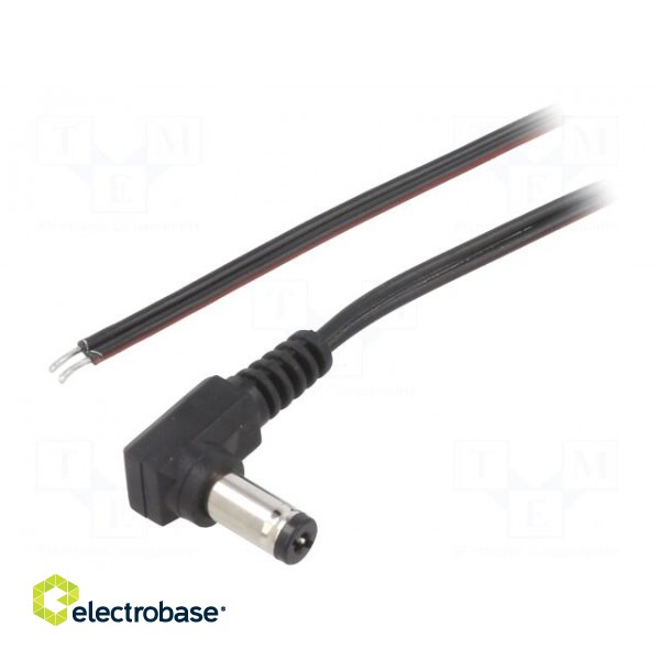Cable | 2x0.35mm2 | wires,DC 5,5/2,1 plug | angled | black | 2m