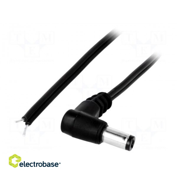 Cable | 2x0.5mm2 | wires,DC 5,5/2,1 plug | angled | black | 1.5m