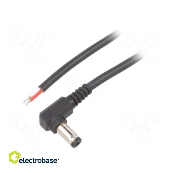 Cable | 2x0.5mm2 | wires,DC 5,5/2,1 plug | angled | black | 2m | Core: Cu